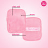 Front and back of Road Less Traveled 7-Day Set MakeUp Eraser cloth. The front short fiber side is labeled as erase, and the back long fiber side is labeled as exfoliate.